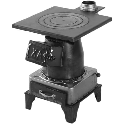 DINGK Holzofen, Gusseisenkamin, Holzofen, Campingkocher aus Gusseisen, Holzofen, Holzofen-Dampfgarer aus Gusseisen, for Zelt, Innenbereich, Heizen und Kochen