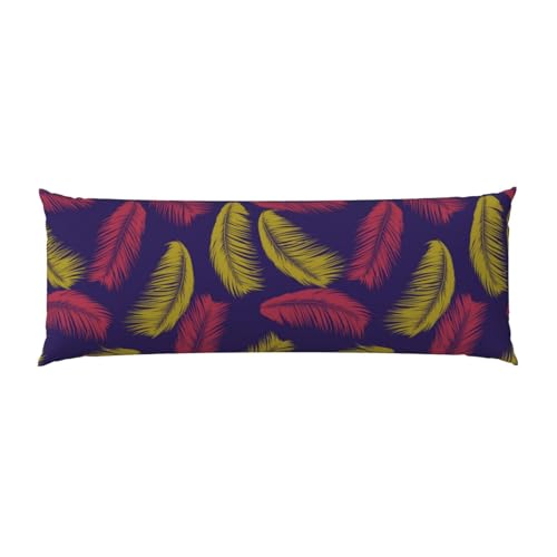 Buewutiry Red Yellow Feather Body Pillow Cover - Breathable Body Pillow Pillowcase, Super Soft Long Body Pillow Case Cover with Zipper 20x54in