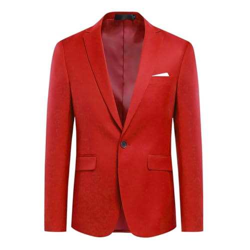 Allthemen Blazer para Hombre Ajustado con un botón para Traje Chaqueta para Hombre Elegante y Moderna para Negocios Bodas Ocio Rojo 3XL