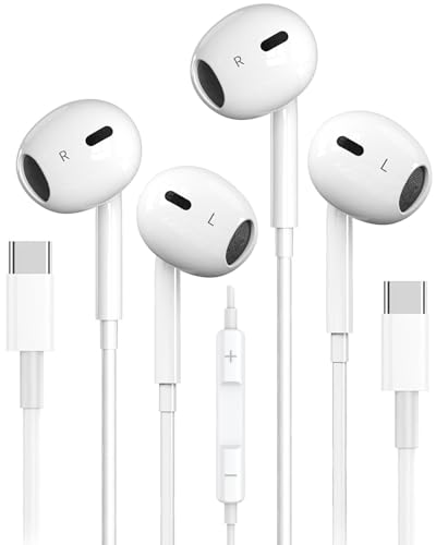 Unuhryo Confezione da 2 cuffie USB C per iPhone 16/15, auricolari cablati USB C con microfono e controlli in linea, cuffie stereo HiFi di tipo C per Galaxy S25/S24/S23/S22/S21/S20/Ultra Note 10/20 e