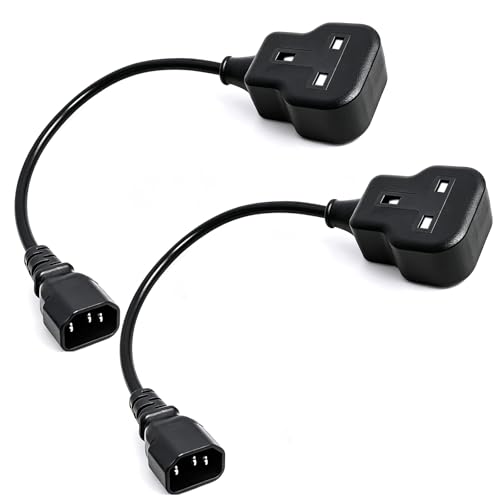 Image of 2 Pack IEC Cable, C14 to UK Socket Power Lead, IEC 320 C14 Male to UK 3-Pin Female Extension Cable, 13A Fused BS 1363 Certified, Power Adapter for UPS, PDU, Server, 30cm