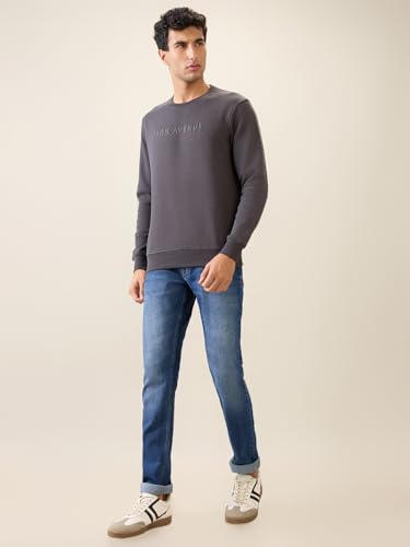 Image of Park Avenue Men Full Sleeve Slim Fit Solid Pattern Cotton Polyester Blend Regular Neck Regular Neck Casual Sweatshirt