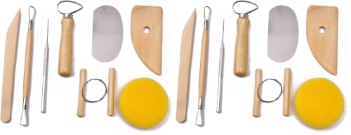 Image of S & E TEACHER'S EDITION 8 Pcs Pottery & Clay Sculpting Tools, Double-Sided, Smooth Wooden Handles. (Pack of 2)