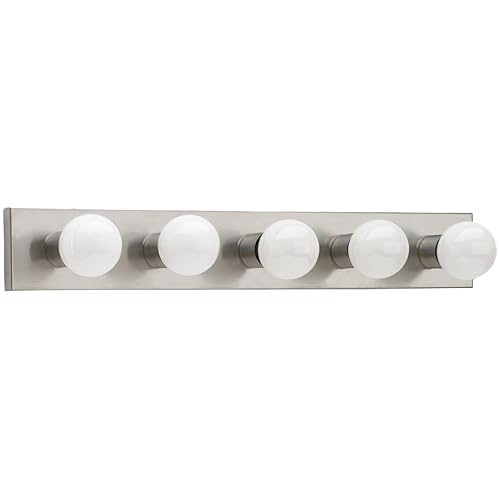 Image of Generation Lighting 4735-98 Center Stage Traditional Five Light Wall /Bath Vanity Style Fixture, Brushed Stainless Finish, 5-Light, 500 Total Watts, 4.25 Inch Height