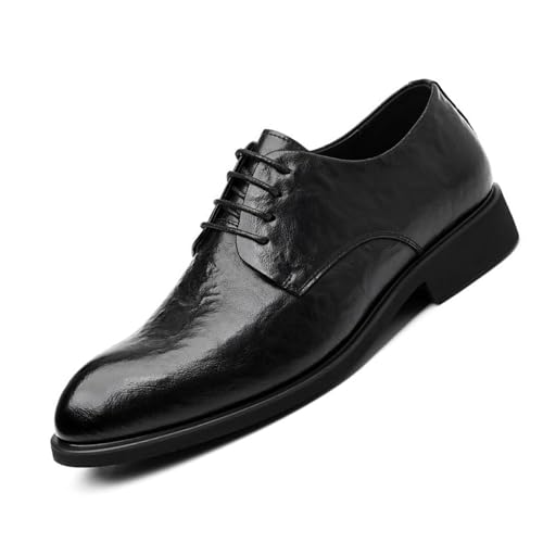 Men’s Low Heel Derby Dress Oxford Shoes, Pointed Toe Lace-up Formal Tuxedo Business Shoes