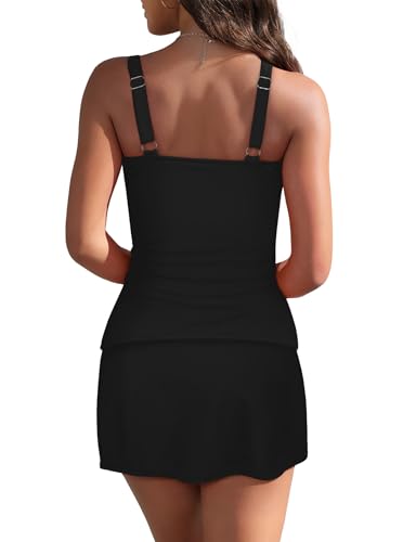 Women's Two Piece Tankini Sets Vintage Tummy Control Swimsuit Trendy Side Split Bathing Suit Push up Swimdress3