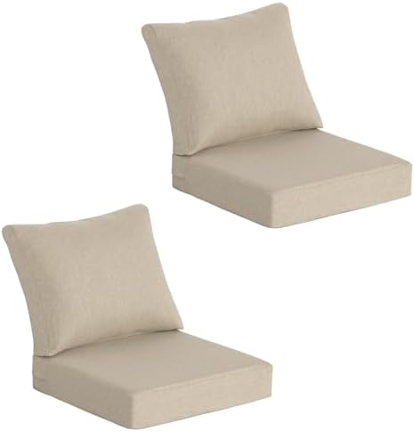 Outdoor Deep Seat Cushions Set of 2, 24x24 Inch, Sand Beige