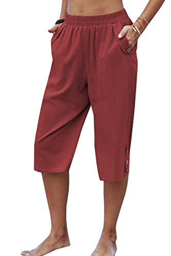 Image of Veatzaer Women's Elastic Waist 3 /4 Capri Harem Pants with Pockets Casual Loose Solid Yoga Trousers S-XXL