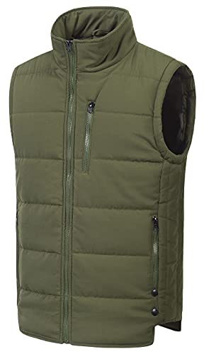 Chrisuno Men's Lightweight Puffer Ski Vest Warm Outdoor Sleeveless Jacket For Travel Golf Army Green S #TOP26