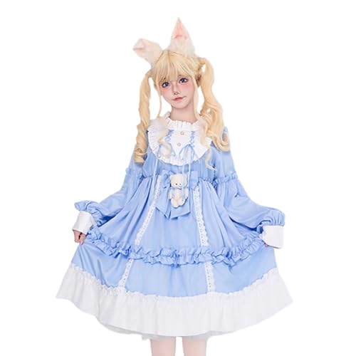 Robe de princesse dentelle fille avec ours et manches longues anti-froid