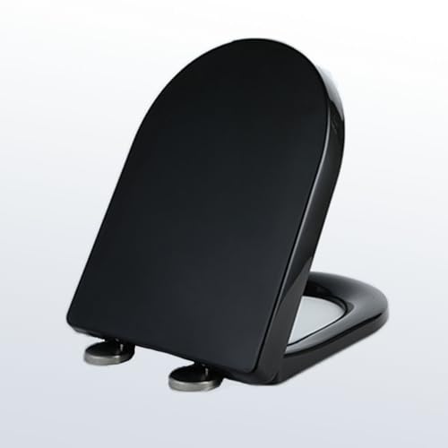 Wttfc Asiento De Inodoro En Forma De D Asiento De Inodoro Negro De Cierre Suave, Tapa De Inodoro De Liberación Rápida, Fijación Superior, Fácil De Instalar Y Fácil De Limpiar Negro, 36,5 * 45Cm