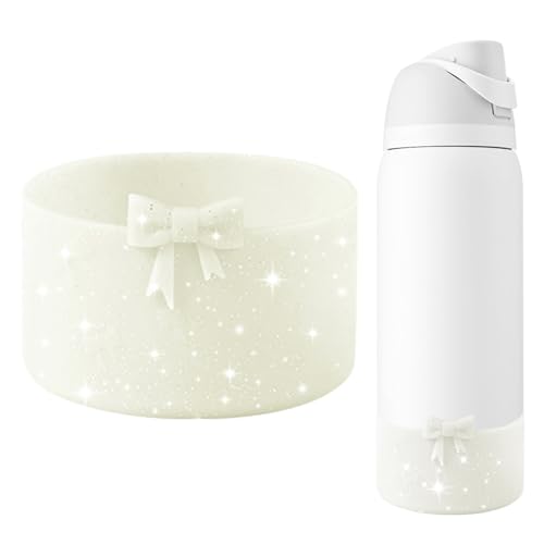 GAISHION Glitter Silicone Bow Boot Compatible with Owala 32 oz Water Bottles,Protective Sleeve Anti-Slip Bottom Bumper for FreeSip, Twist, and Flip Stainless Steel Water Bottles Accessories-Beige