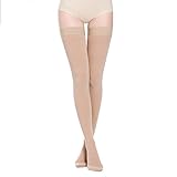 Thigh High Compression Socks (Closed Toe), Firm Support 20-30 mmHg Gradient Compression Stockings with Silicone Band. Treatment for Running, Edema, Varicose Veins, Pregnancy, Nursing (Large, Nude)