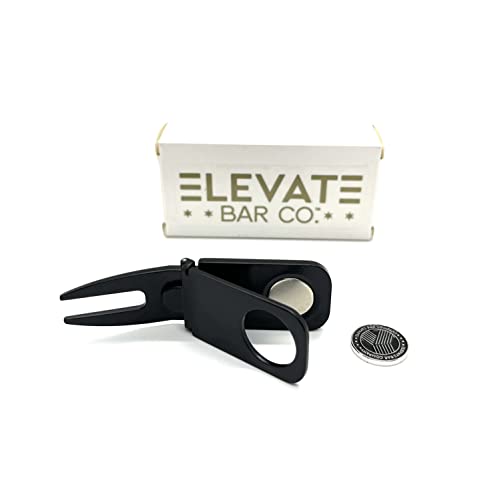 Elevate Bar Co. Multi-Use Magnetic Golf Club Holder Golf Divot & Marker Tool- Black