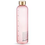 Glow Bottle Motivational Water Bottle with Time Marker, BPA Free Frosted Tritan Plastic, 1 Liter 32 Oz | 1 Bottle