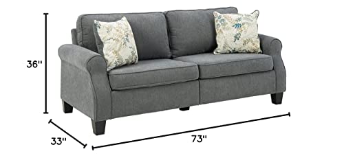 Signature Design By Ashley Alessio Modern Sofa With 2 Floral Throw Pillows, Charcoal Gray #TOP2