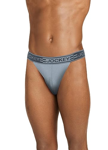Jockey Men's Underwear Sport Cooling Mesh Performance String Bikini, Platinum Grey, L