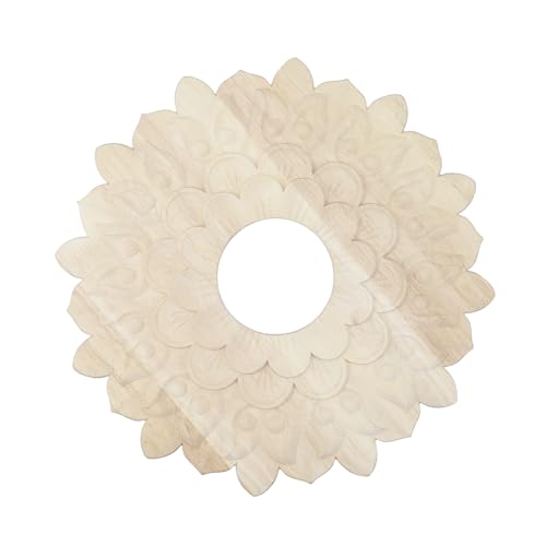 Image of Wooden Ceiling Fan Medallion Molded Wood Carved Flower Light Ceiling Cover Lighting Ceiling Medallion Home Decorative for Light Fixtures Ceiling Fans Chandeliers, 12 inch OD x 3.15 inch ID