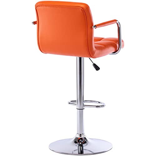 Vogue Furniture Direct Modern Pu Leather Square Bar Stools, Adjustable Swivel Barstools With Back And Arms, Airlift Counter Height Chairs For Kitchen Dining Pub Cafe Set Of 2 (Orange) #TOP6