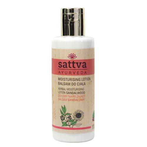 Sattva Ayurveda Sandelholz Body Lotion – Feuchtigkeitsspendende Körperlotion mit Aloe Vera, Mandelöl & Sheabutter – Ayurvedische Pflege für trockene Haut – Schnell einziehende Bodylotion – 210 ml