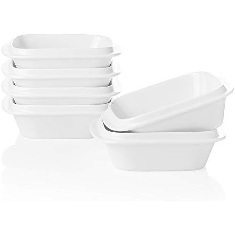 SWEEJAR Porcelain Square Ramekins with Handle Set of 6 Cover