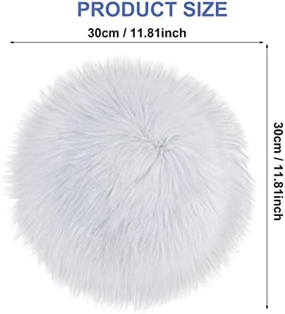 Sibba Sztuczne futro, puszysty dywanik, podkładka na krzesło, 30 cm, mała okrągła nakładka na siedzisko, mata dywanowa, miękkie siedzisko, kanapę, do salonu, fotografia, tło, rzemiosło, kolor biały