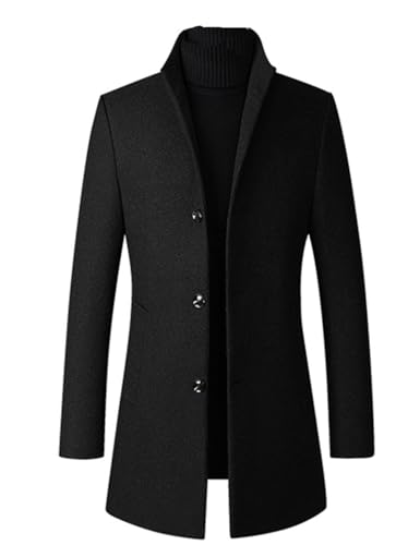 Lavnis Men's Winter Trench Coat Wool Blend Pea Coat Slim Fit Single Breasted Topcoat Business Dowm Jacket