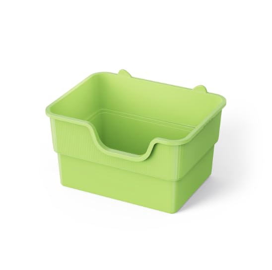 PuaLuce Vassoio Lettiera Gatto Grande Scomponibile - Design a Soglia Bassa & Vasca Profonda Antispruzzo, Ideale per Gatti Adulti/Multigatto, Materiale Antiaderente e Antiodore - Verde