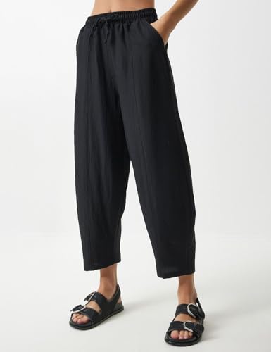 Flygo Women's Wide Leg Baggy Pants Casual Elastic High Waisted Palazzo Harem Slacks Ankle Length Loose Trousers with Pockets(Black-M)3