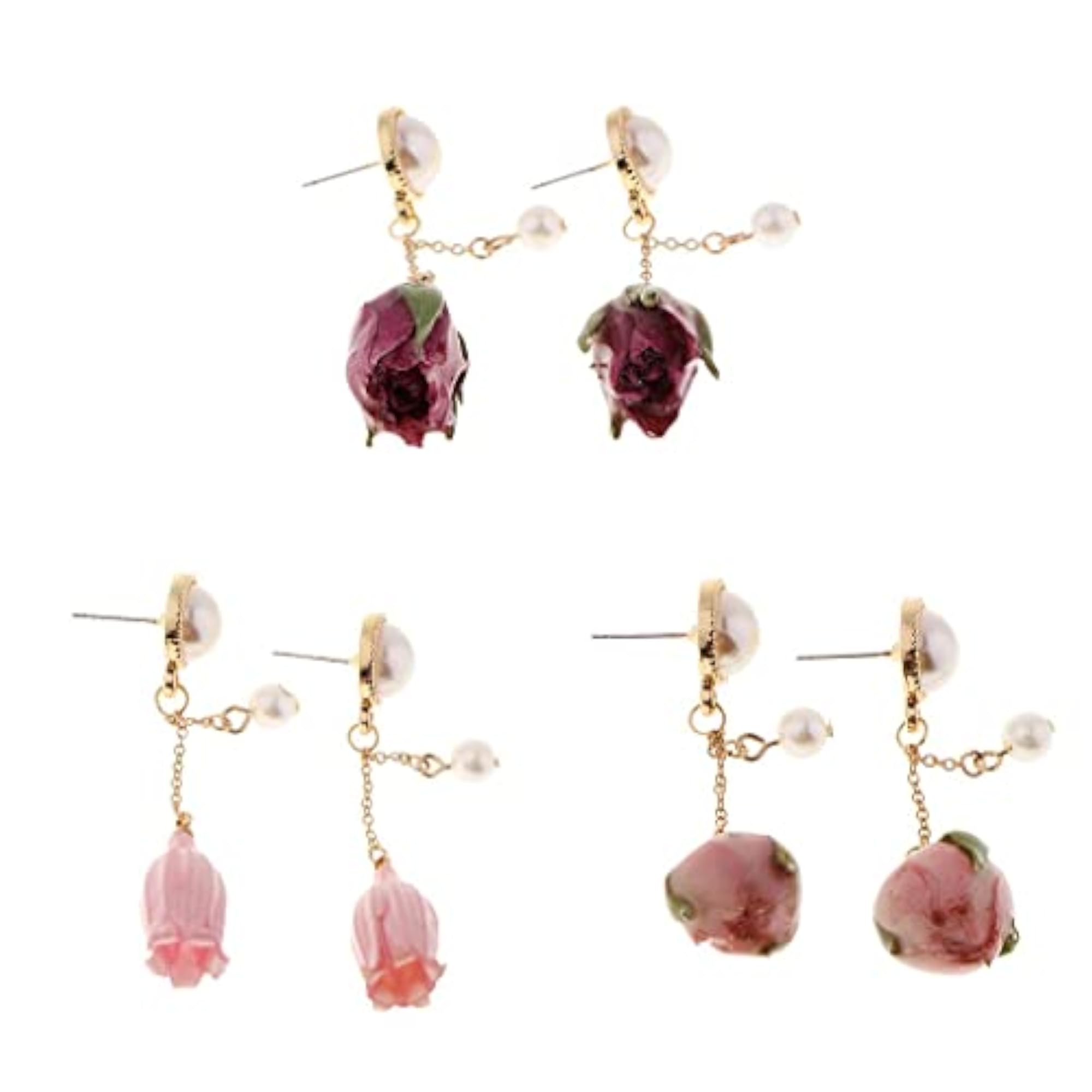 3x1 Pair Natural Real Dried Flower 3D Resin Epoxy Covered Earrings