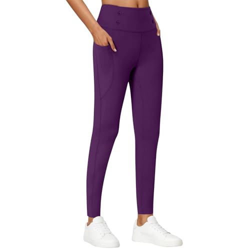 Leggings de gimnasio para mujer, cintura alta, botones, elásticos, control de abdomen, suaves, pantalones de yoga para mujer, ajuste apretado, bolsillos laterales, leggings deportivos elásticos