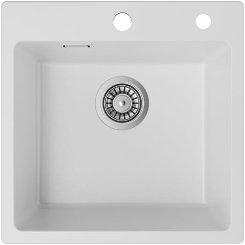 Auralum Spülbecken Granit Spüle 45 x 45 cm, Küchenspüle Weiß...
