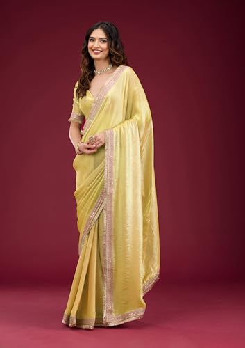 Image of Women's And Girl's Heavy Sequins Work Georgette Saree with Blouse (Wedding-Sequins-Party-Saree)