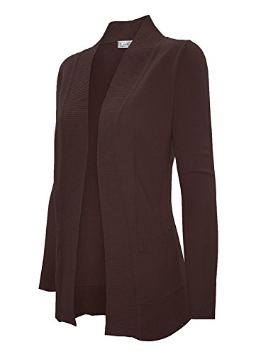 Image of Cielo Women's Solid Basic Open Front Pockets Knit Sweater Cardigan