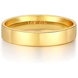Anillo De Oro Hombre Sencillo FUNEIA Anillo de boda de oro apilable de 14 K, anillo plano para mujeres y hombres, banda de 1 mm a 5 mm de ancho, cómodo para el pulgar, tamaños disponibles de 52 a 62, 52(16.5), De oro