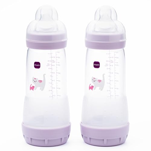 MAM Easy Start Anti-Colic Baby Bottles | 2 Pack (2 x 320ml) | Self-Sterlising | Fast Flow MAM Teats Size 3 | Baby Accessories | Iris (Various Designs)
