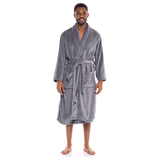 Alexander Del Rossa Menâs Robe, Plush Fleece Bathrobe with Two Large Front Pockets and Tie Closure, Steel Gray, 3X-4X