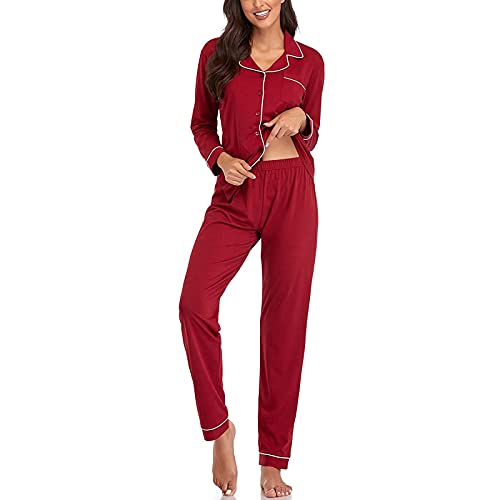 Pyjama long femme en maille douce et extensible pour tenue d'intérieur