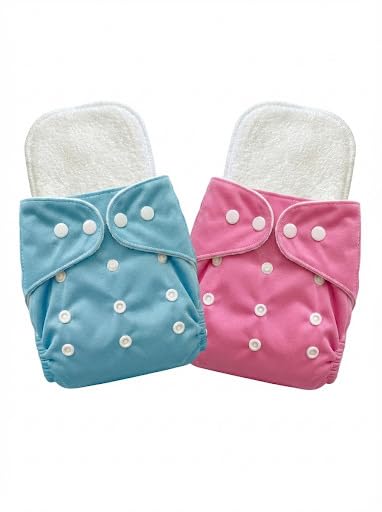 Image of Reusable Cloth Diaper for Babies | Washable Baby Cloth Diaper with Absorbent Insert | Leak Proof Adjustable Free Size Pocket Diaper 3M -3Years | Eco Friendly Reusable Baby Diaper (2, Blue Pink, One Size)