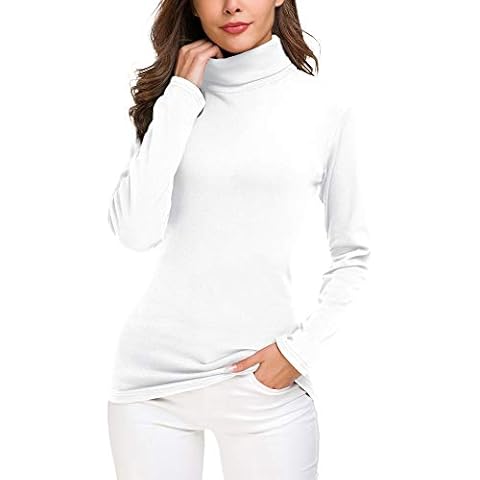 EXCHIC Mujer Casual Jerséis Manga Larga Elástico (Blanco) Cover