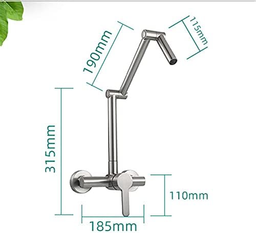 Kitchen Sink Faucet for Bar Farmhouse Commercial, Solid Brass Hot & Cold Kitchen Faucet, Folding Sink Faucet, Mixer Taps, Wall Mounted Rotation Foldable Taps, Nickel/Chrome (Color : Black a)