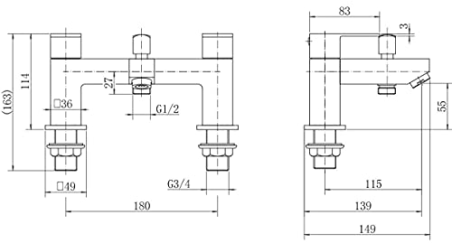 Modern Bathroom Square Bath Shower Mixer Filler Tap with Shower Handset and Hose Attachment Chrome - Image 7