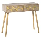 MESA ENTRADA MADERA 2 CAJONES 89X30X78CM, PAULOWNIA+PINO+DM