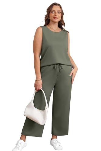 Image of SAMPEEL Two Piece Sets for Women Summer Outfits Beach Vacation Clothes Wide Leg Crop Pants