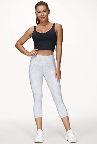 Image of THE GYM PEOPLE Thick High Waist Capris Yoga Pants with Pockets, Tummy Control Workout Running Yoga Leggings for Women