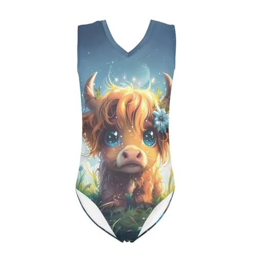 Image of Girls Cartoon Pattern One-Piece Swimsuits Sport Racer Swimwear Beach Bathing Suit, Size 5-14