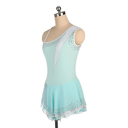 Vestido de Patinação Artística, Sem Mangas Color Block Sparkling Rhinestones Competição de Patinação