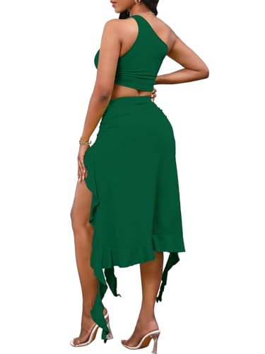 Image of BARASA Women Summer 2 Piece Skirt Sets Comfy Ruffle Trim Irregular Split Sexy Y2k Club Party Tops Jellyfish Skirt Suits S69