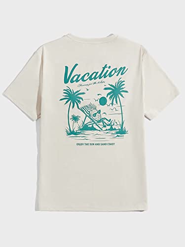 Men's Tropical Print Graphic Tees Top Crewneck Short Sleeve Casual Summer T Shirt Apricot and Green Large