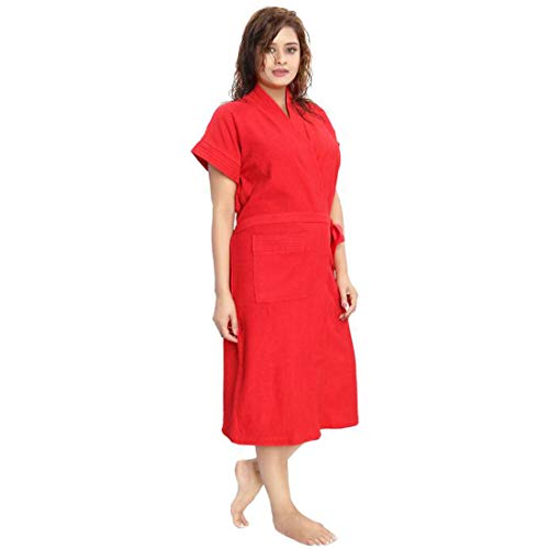 Image of bathrobes terry cotton free size bathrobe for women, bathsuit fit up to 42 inches chest size ladies - Blood Red bathrobe